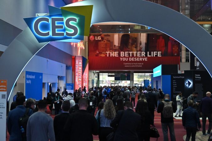 CES trade show hall with people walking